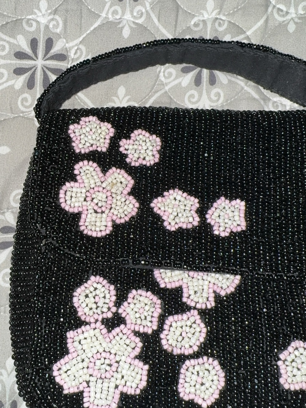 Free People Black Beaded Shoulder Bag with Pink Floral Accents - Picture 3 of 5